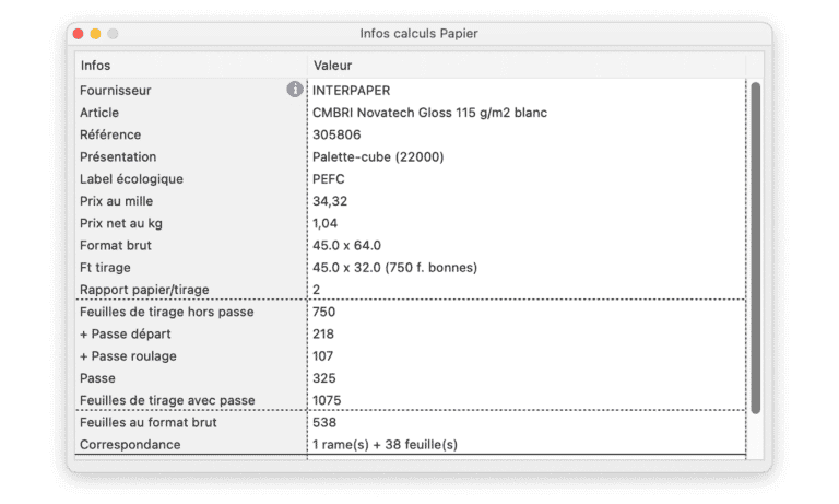 Fiche de paramétrage du papier